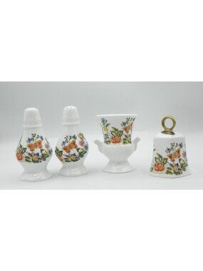 Cottage Garden by Aynsley Tableware Lot Salt Pepper Mini Pedestal Vase and Bell